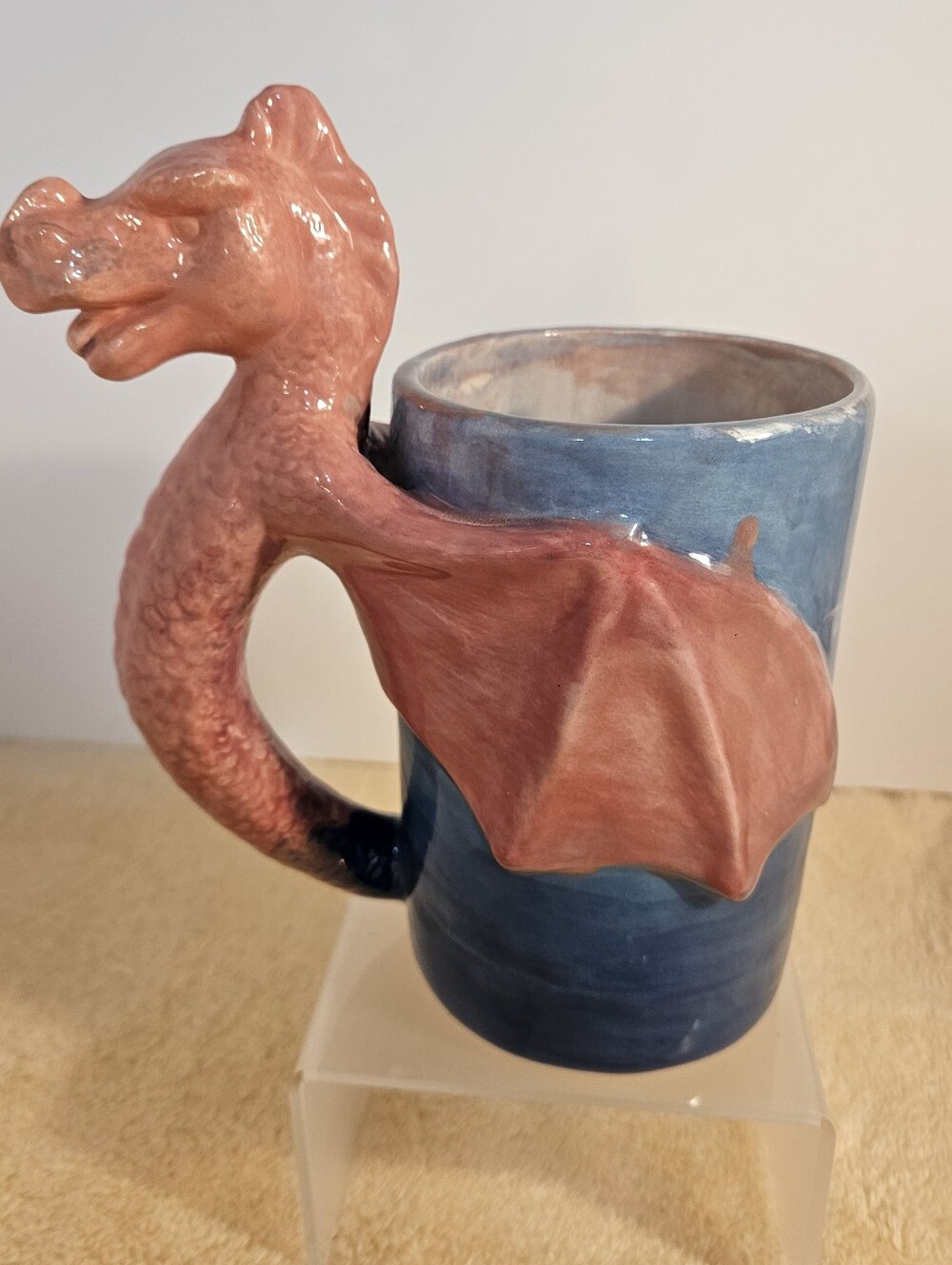 Handmade Dragon Ceramic Mug Studio Pottery Geats-land Beowulf Fantasy Blue Pink